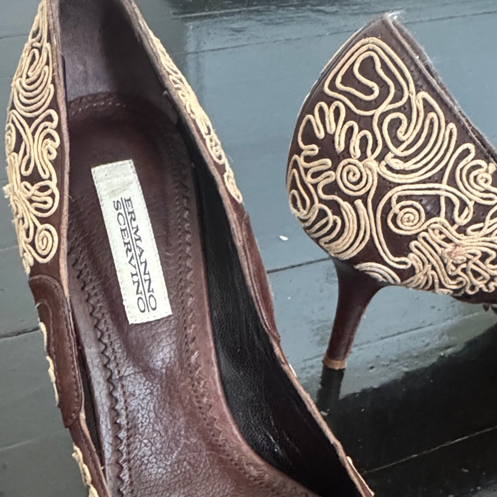 Ermanno Scervino Brown Embroidered Heels